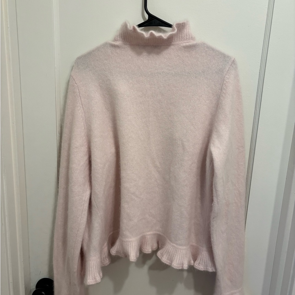 Jillian Jones Angora Rabbit Hair Ruffled Cardigan, Soft Pink - Picture 3 of 3